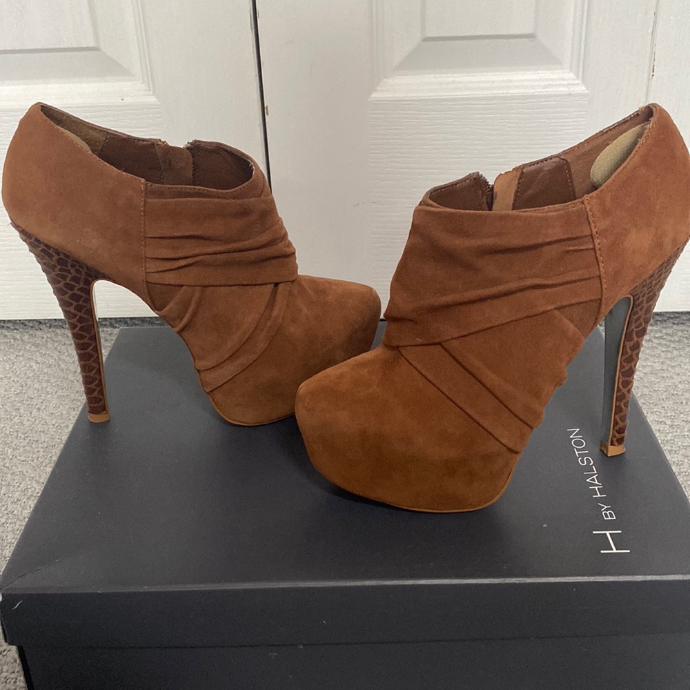 Brown suede booties